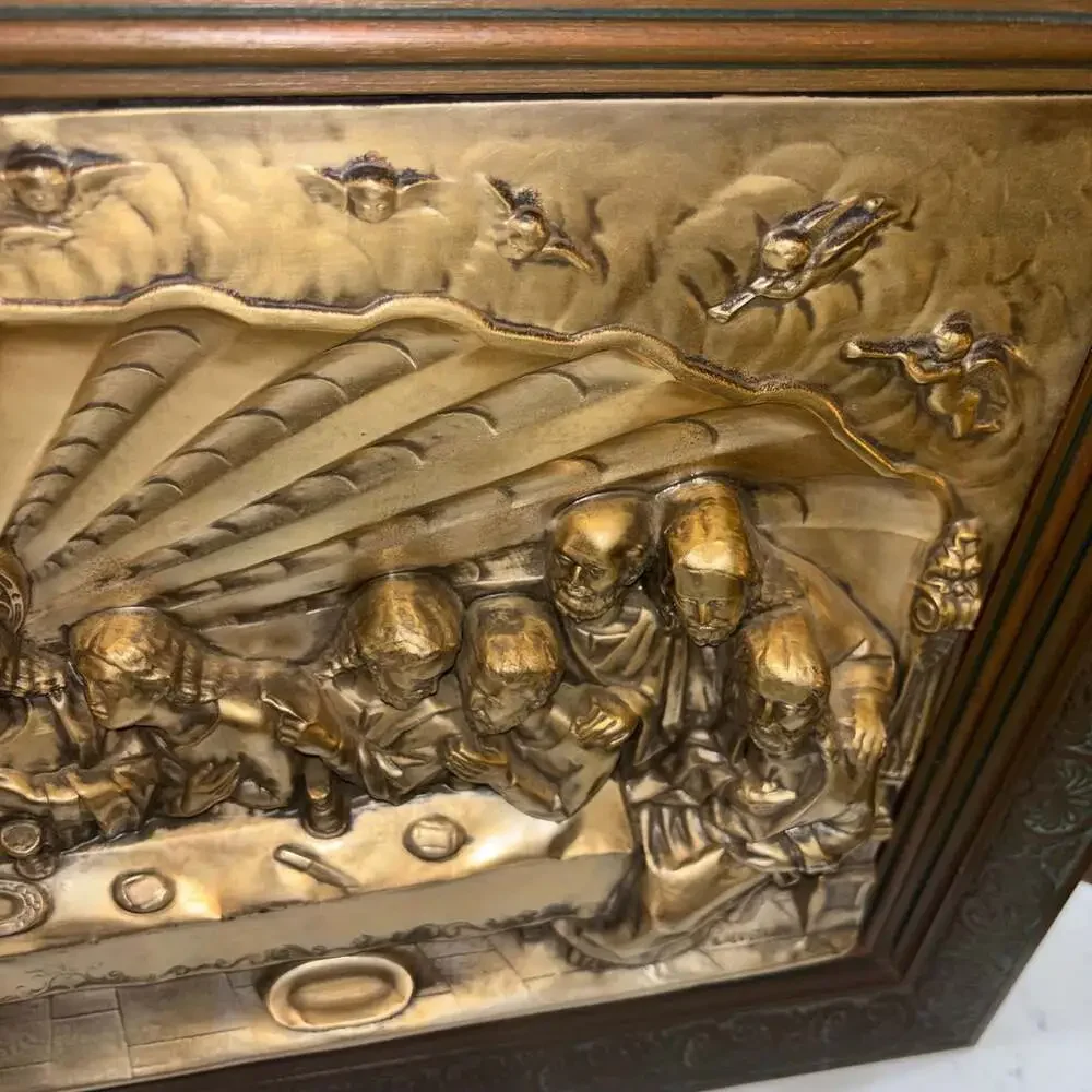 Vintage Continental Last Supper Priests Alter Chamber Copper Wall  Plaque Framed